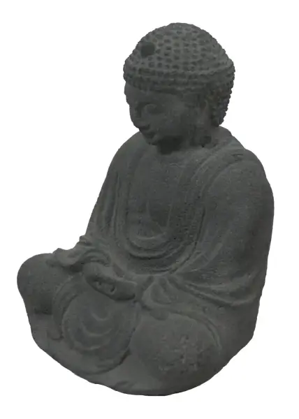 Product image 3 of the product “Sitting buddha, Japanese, Form stone, carved, handcrafted& coloured grey ”